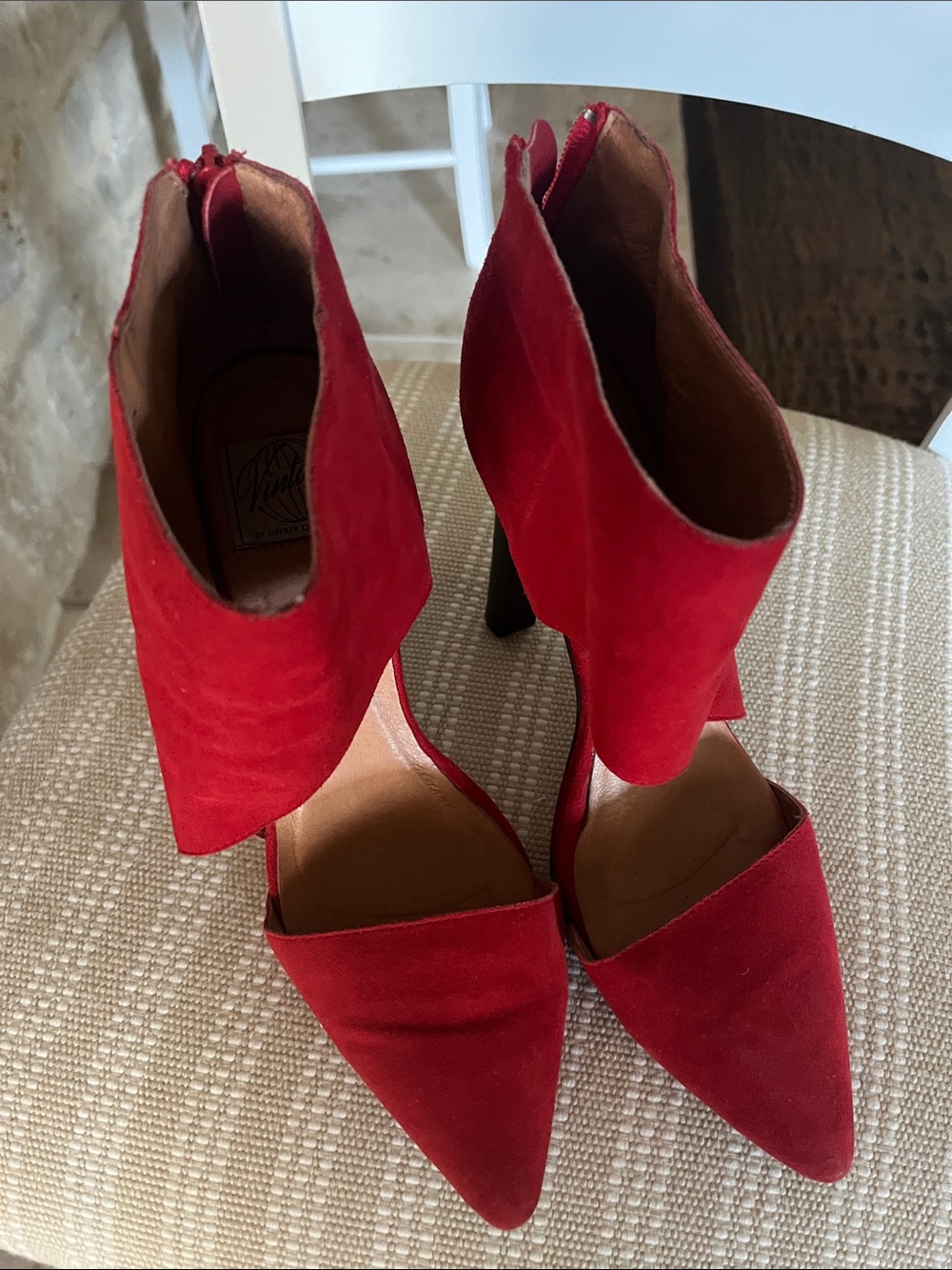 Jeffrey Campbell Red Suede Pointed Ankle-Cuff Heels